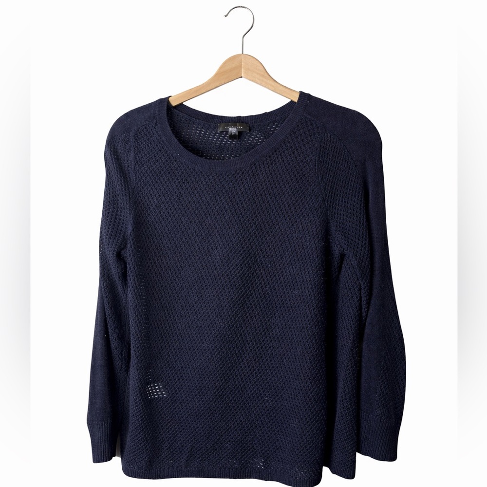 Ann Taylor Navy Open Knit Sweater Small Lightweight Coastal Chic Fisherman